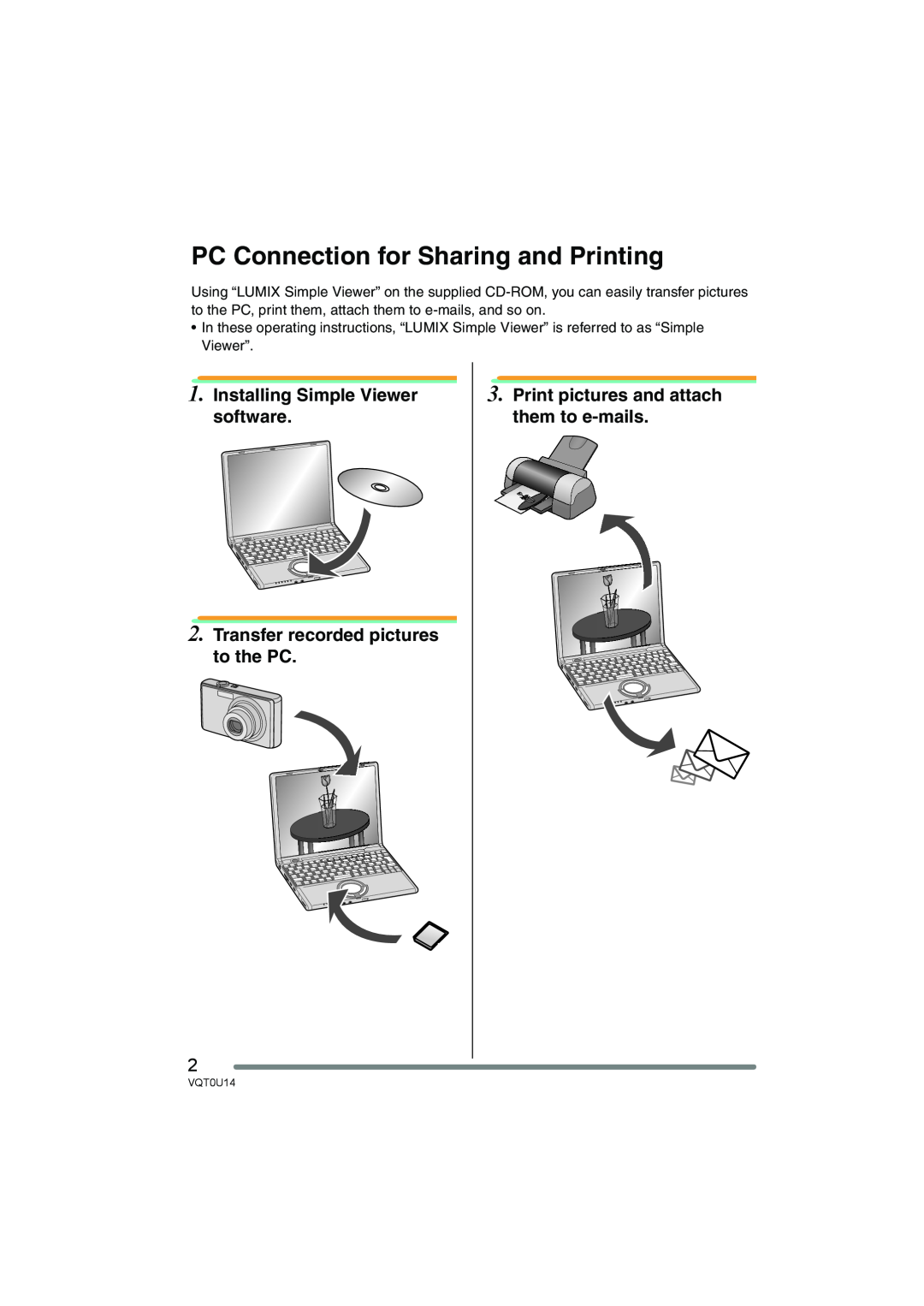 Panasonic VQT0U14 operating instructions PC Connection for Sharing and Printing, Installing Simple Viewer software 