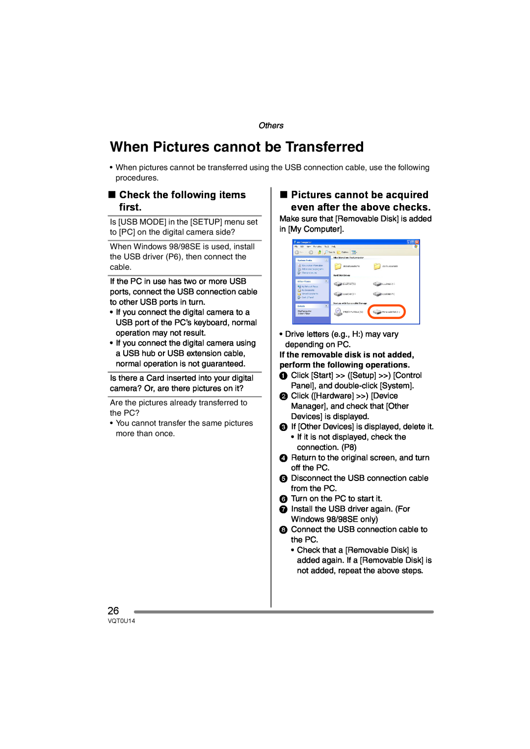 Panasonic VQT0U14 operating instructions When Pictures cannot be Transferred, ∫ Check the following items first 