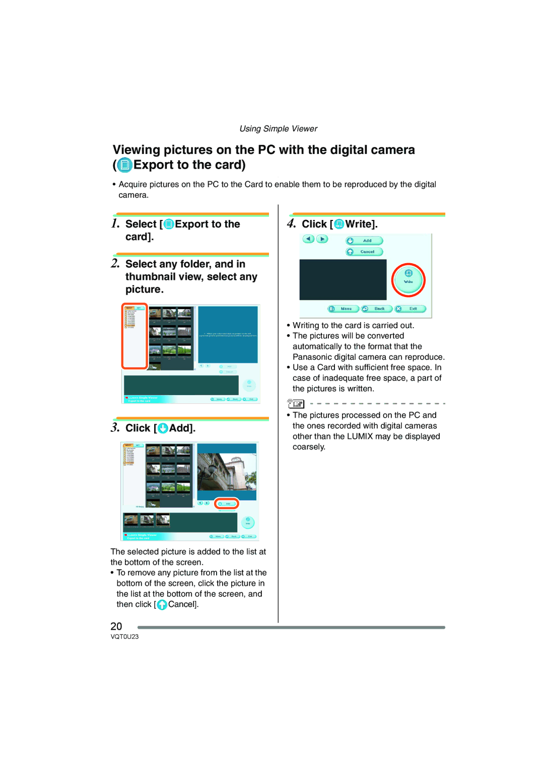 Panasonic VQT0U23 operating instructions Click Write, Writing to the card is carried out 