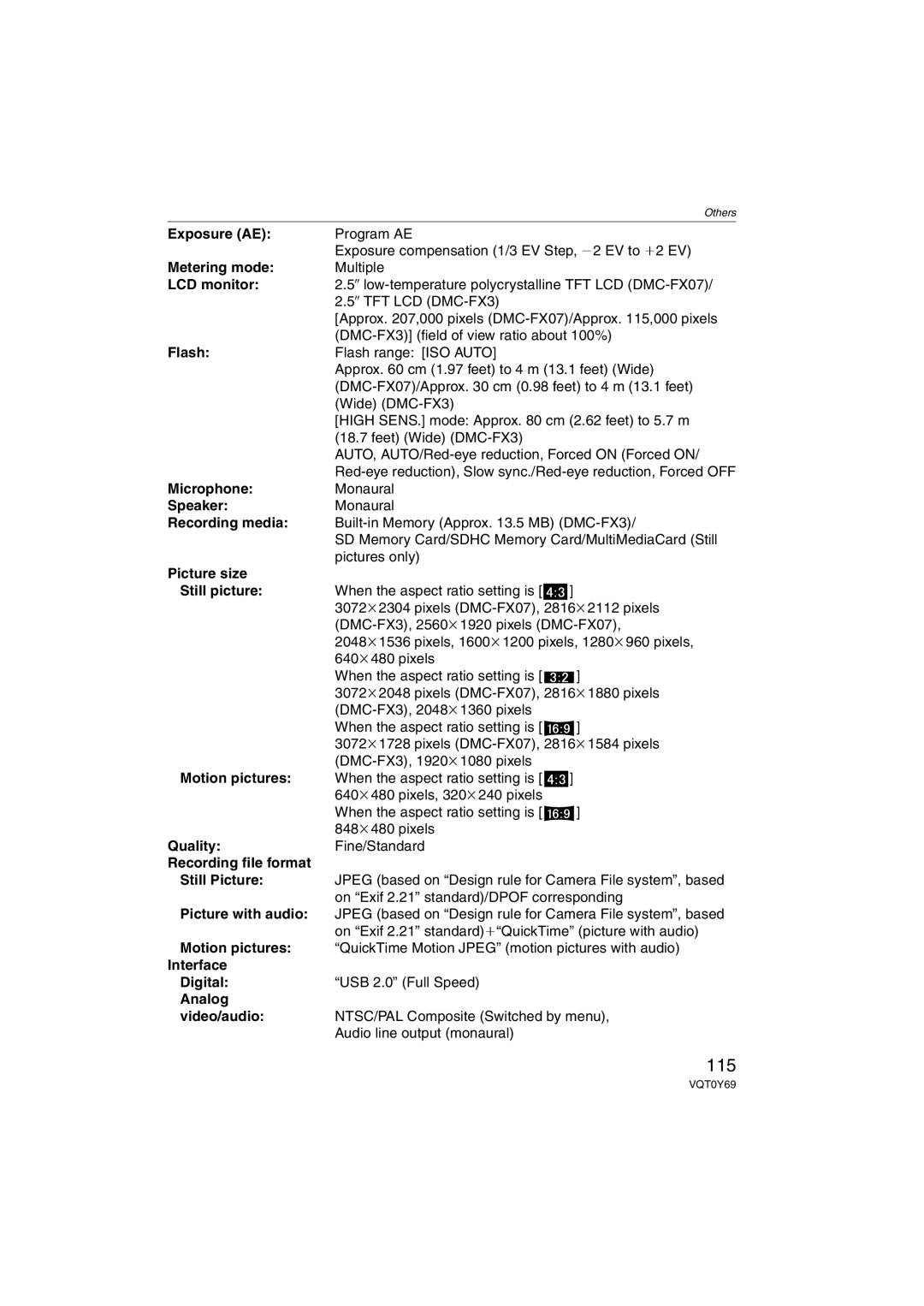 Panasonic VQT0Y69 operating instructions 115 