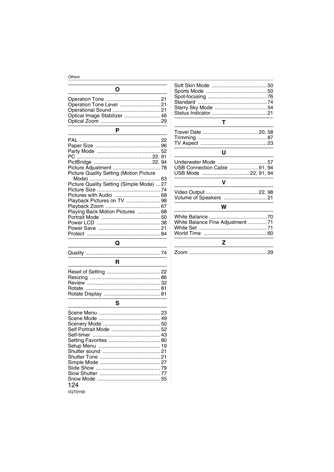 Panasonic VQT0Y69 124, PictBridge, Picture Quality Setting Motion Picture, Picture Quality Setting Simple Mode 