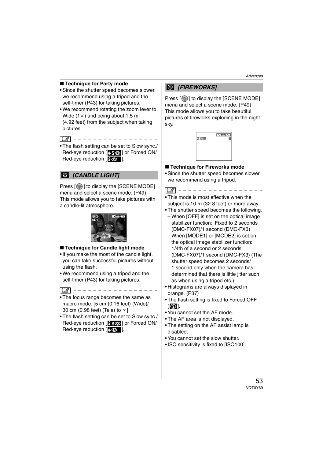 Panasonic VQT0Y69 Technique for Party mode, Technique for Candle light mode, Technique for Fireworks mode 