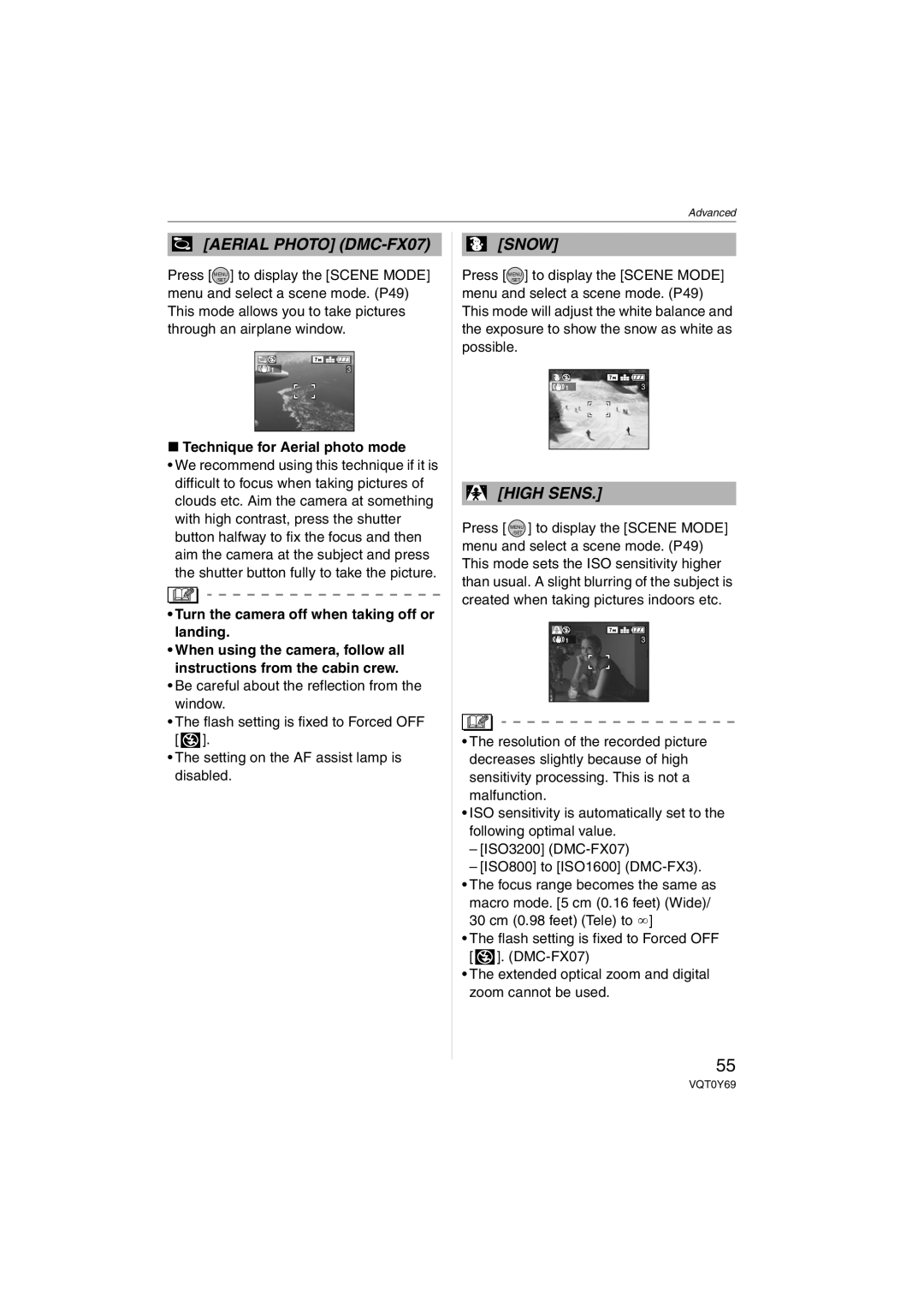 Panasonic VQT0Y69 operating instructions Technique for Aerial photo mode, Turn the camera off when taking off or landing 