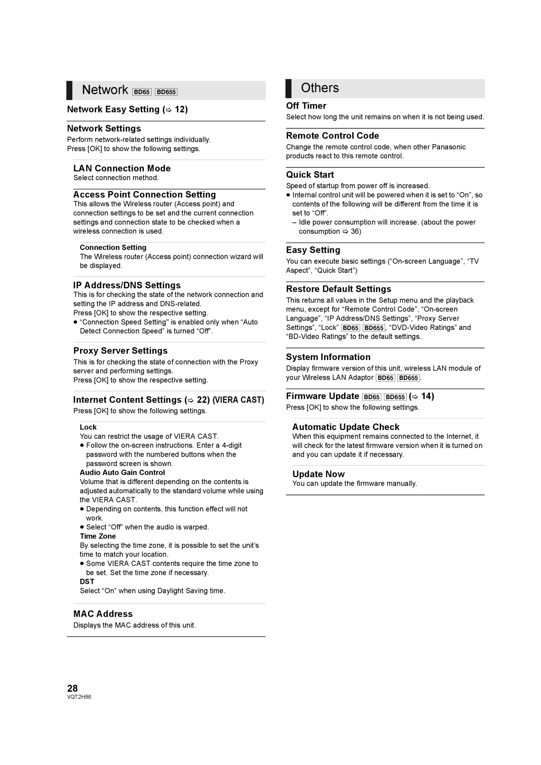 Panasonic VQT2H86-1, DMP-BD45, DMP-BD655 operating instructions Others 