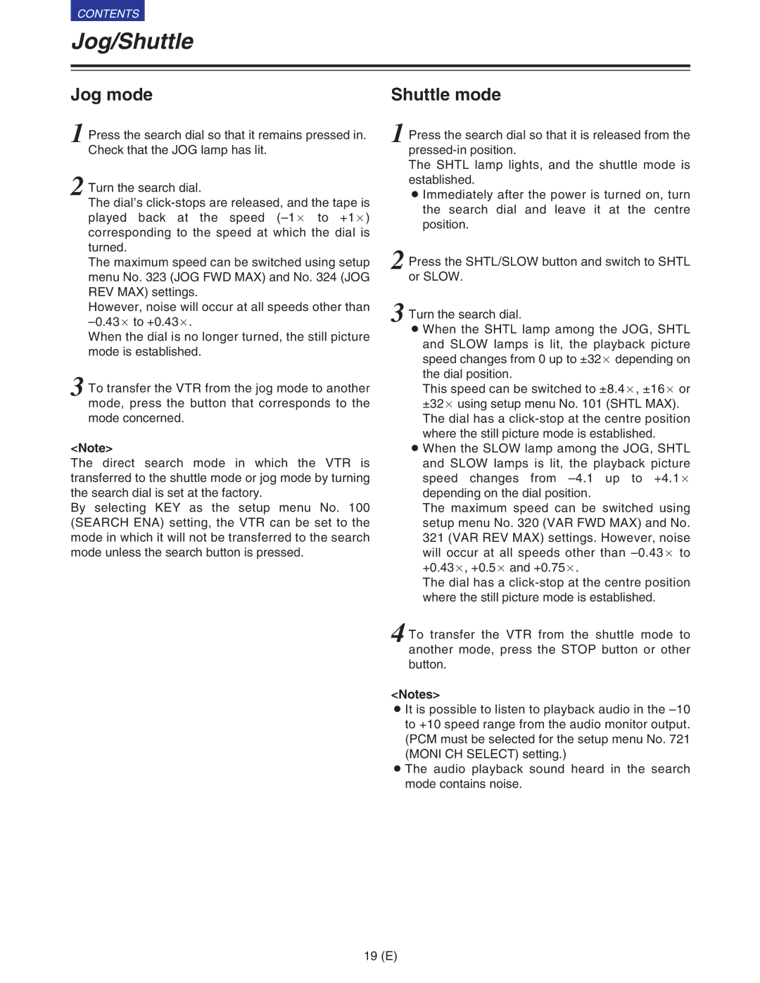 Panasonic VQT9958 operating instructions Jog/Shuttle, Jog mode 