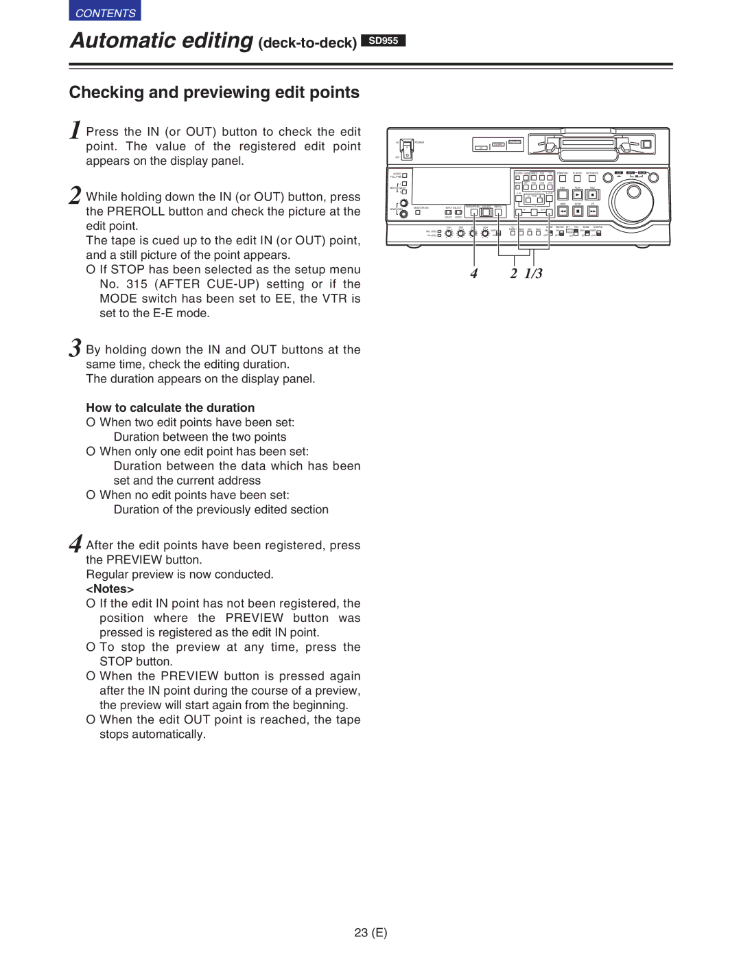 Panasonic VQT9958 operating instructions Checking and previewing edit points, How to calculate the duration 