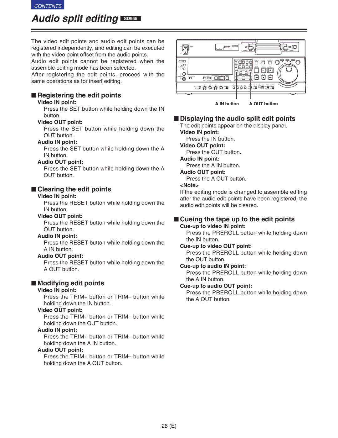 Panasonic VQT9958 operating instructions Audio split editing SD955 