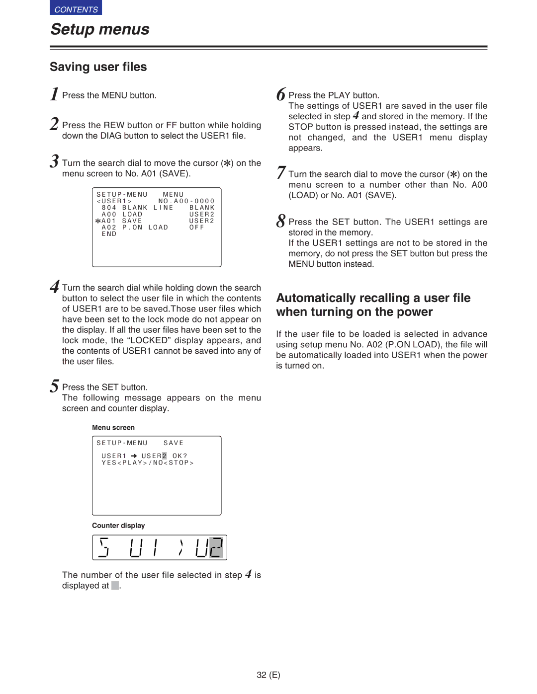 Panasonic VQT9958 operating instructions Saving user files 