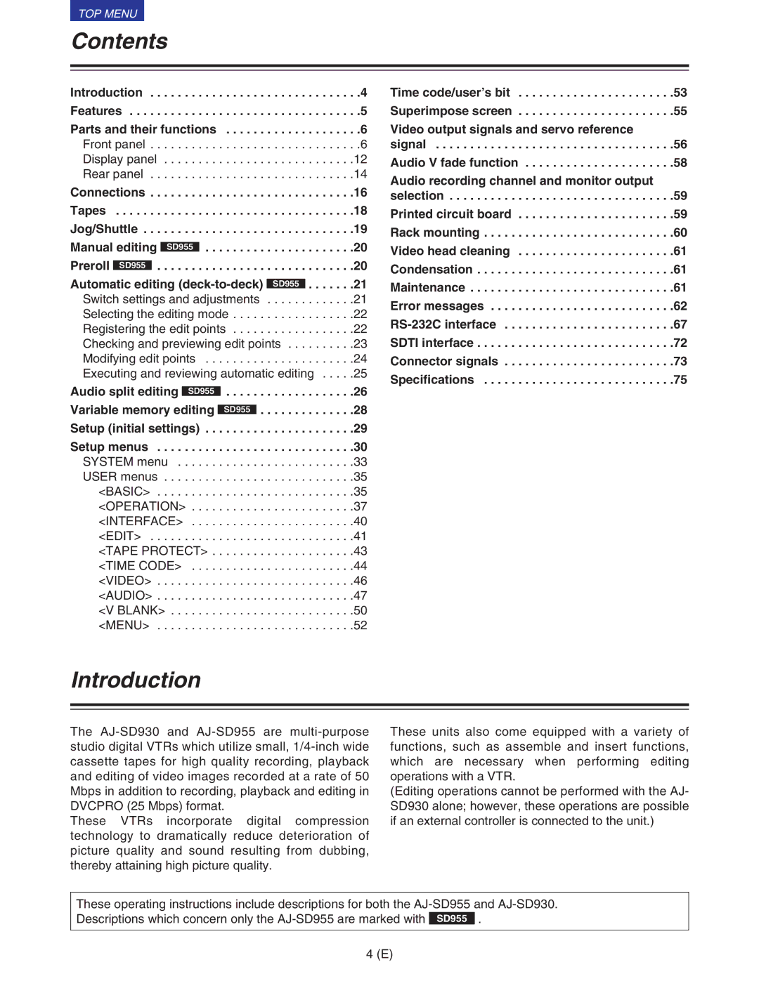 Panasonic VQT9958 operating instructions Contents, Introduction 