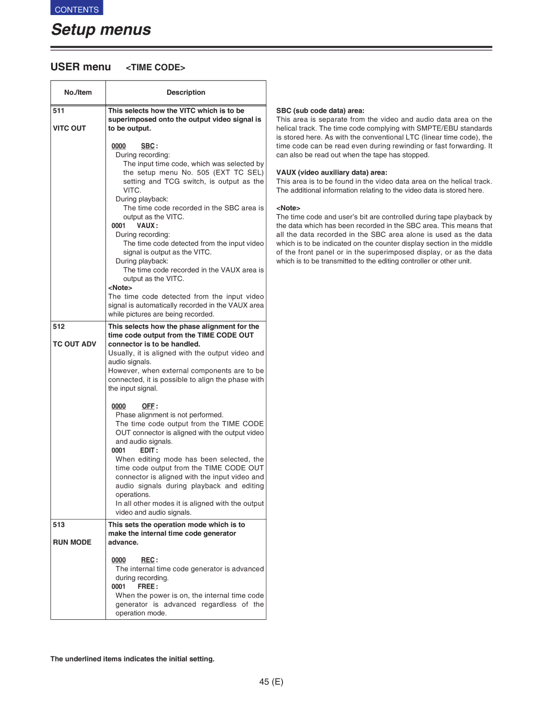 Panasonic VQT9958 operating instructions Vitc OUT, Sbc, Vaux, Tc Out Adv, Edit, RUN Mode, Rec, Free 