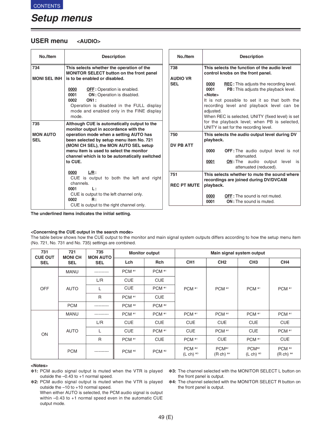 Panasonic VQT9958 operating instructions User menu Audio 