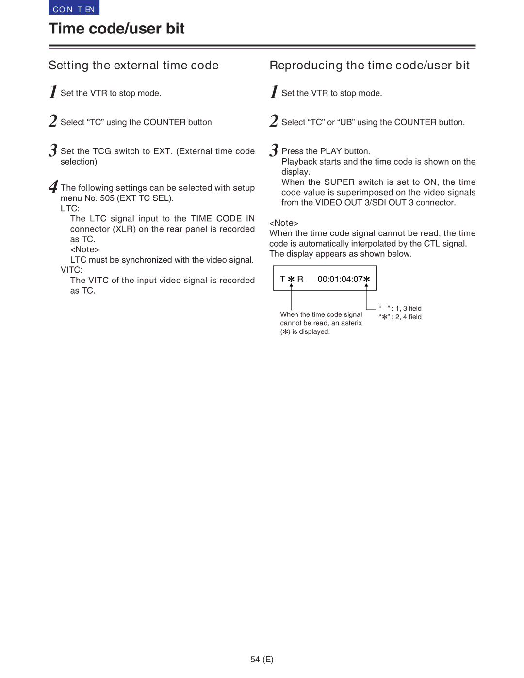 Panasonic VQT9958 operating instructions Setting the external time code, Ltc, Vitc 