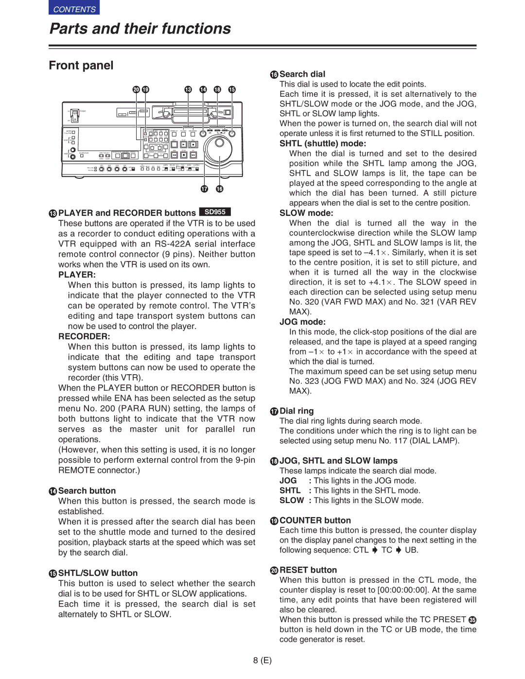 Panasonic VQT9958 operating instructions Player, Recorder, Jog, Shtl, Slow 