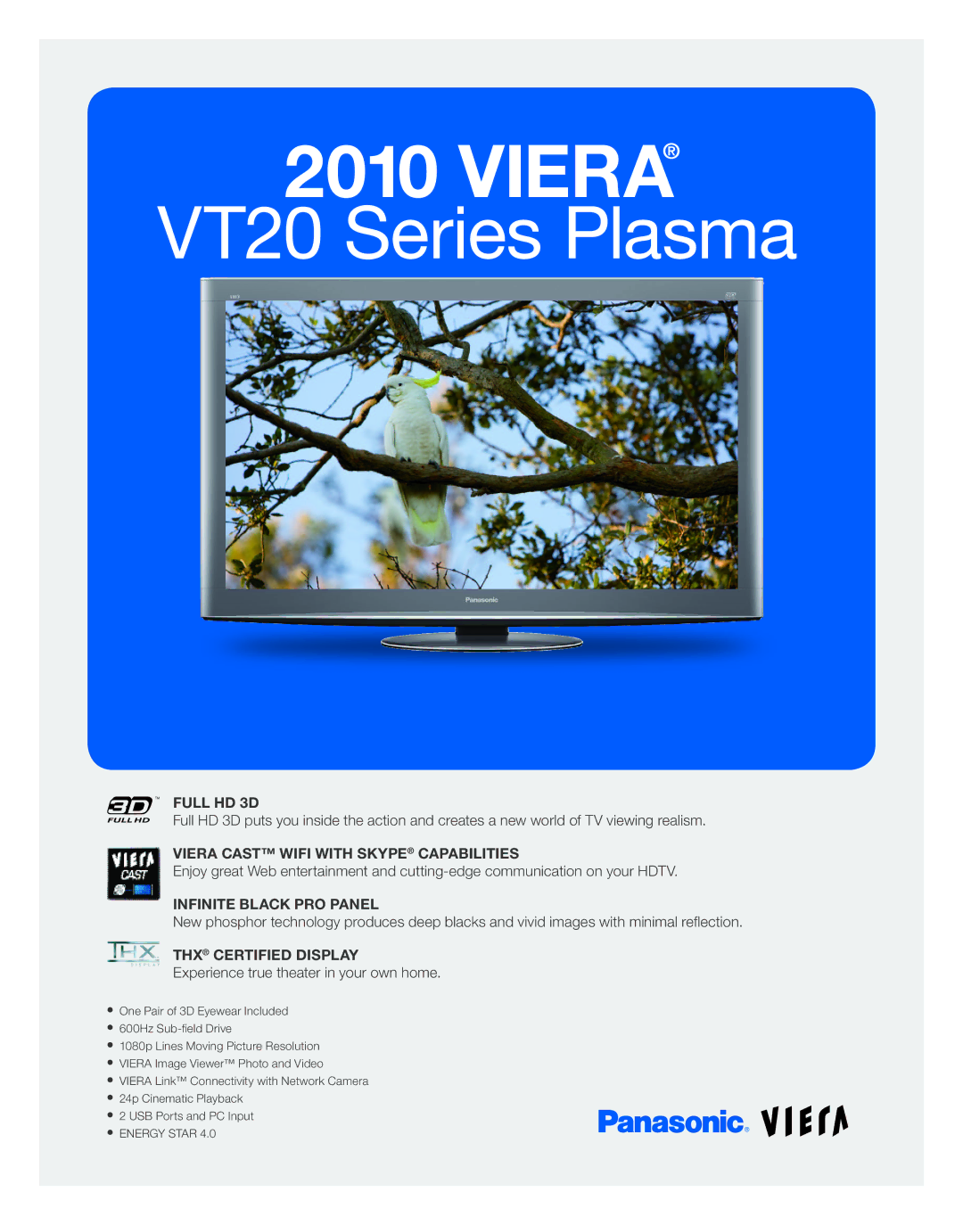 Panasonic TC-P50VT20 manual Viera 