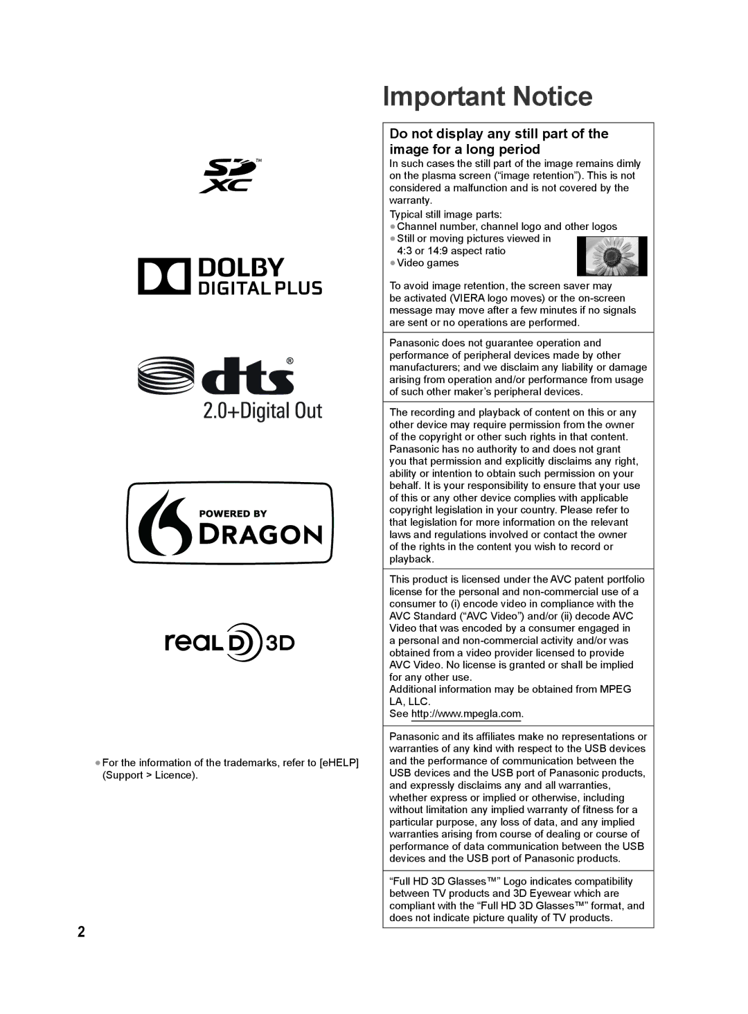 Panasonic VT60D Series, VT60P Series, VT60M Series quick start Important Notice 