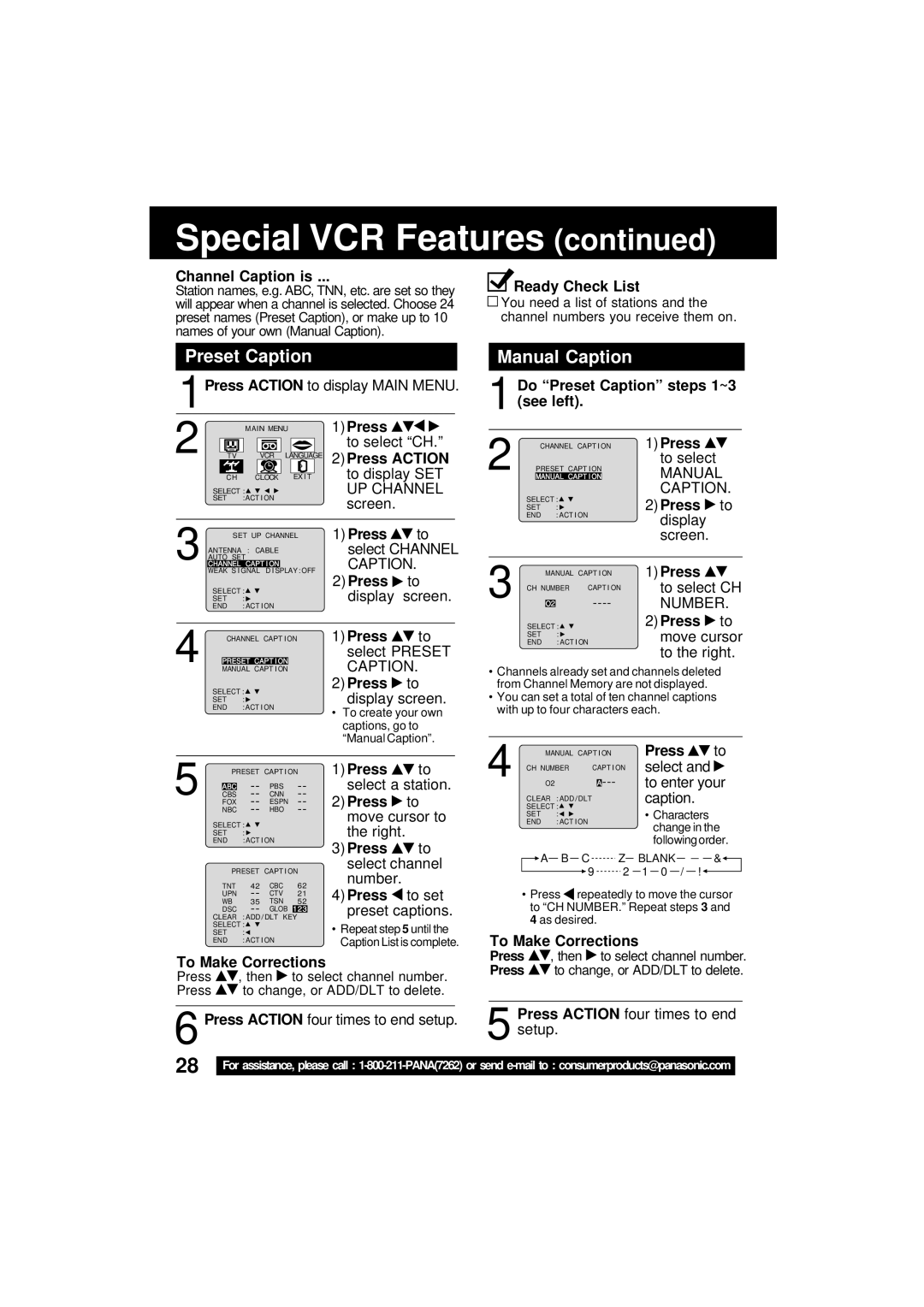 Panasonic VV-1301 operating instructions Preset Caption, Manual Caption 