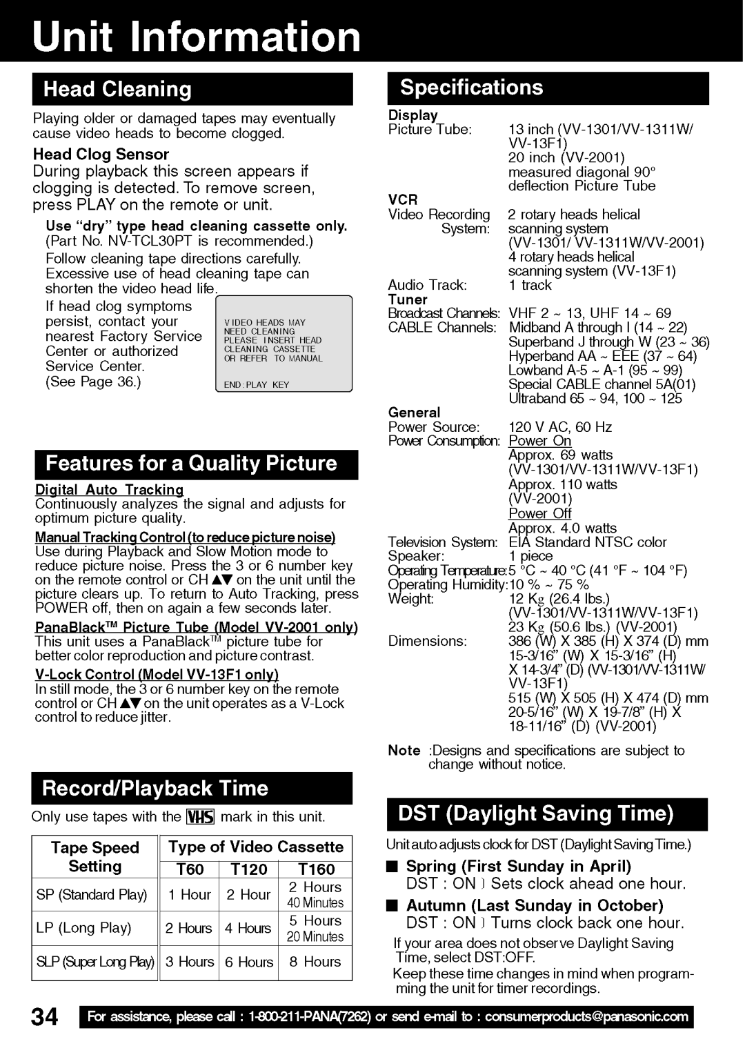 Panasonic VV-1301 operating instructions 