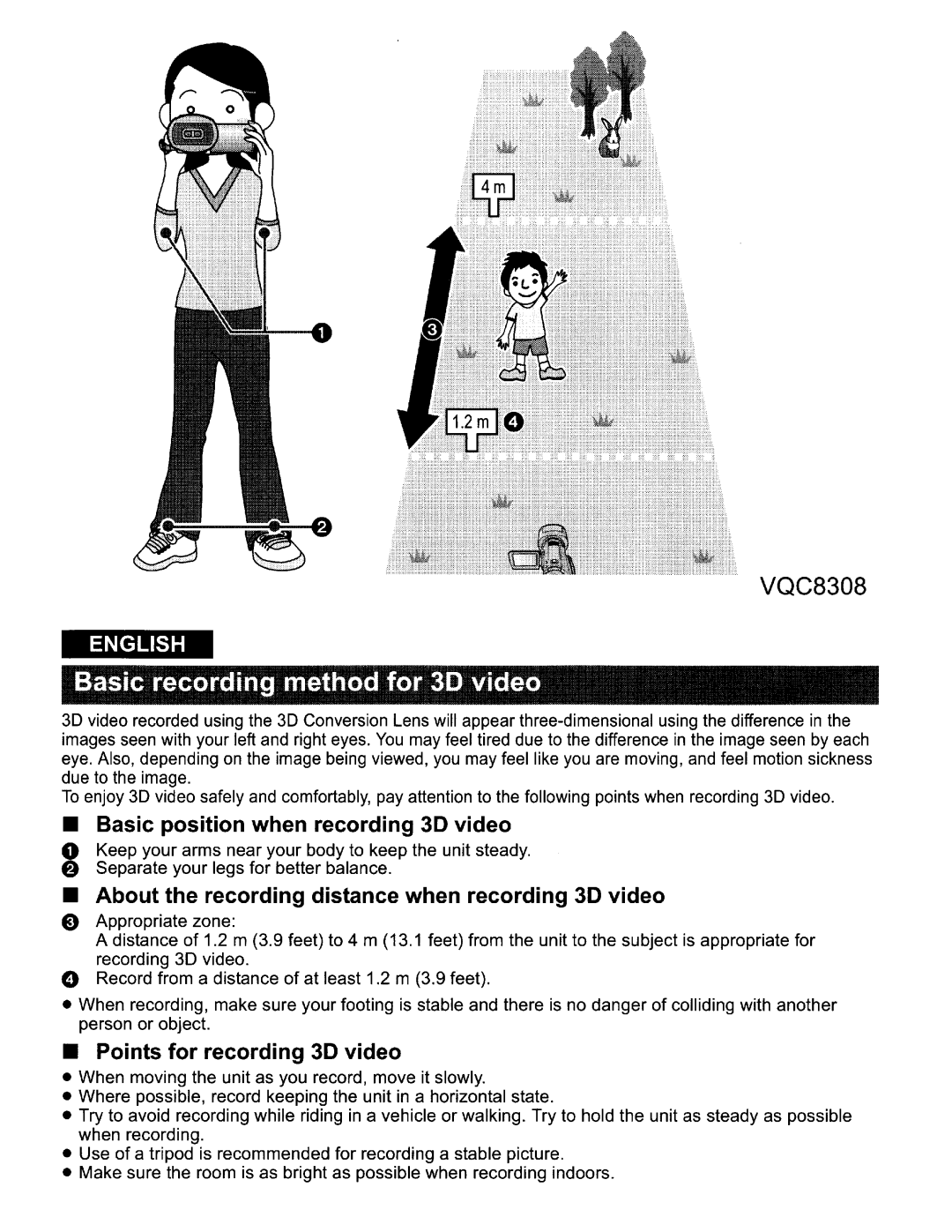 Panasonic vw-clt1 owner manual Basic recording method for 3D video 