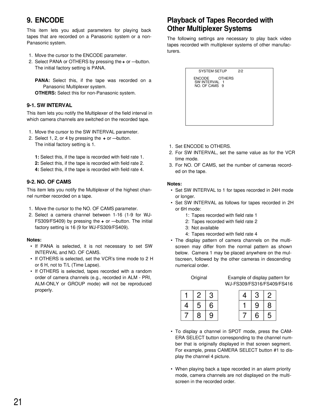 Panasonic WJ-FS316, WJ-FS409, WJ-FS309, WJ-FS416 manual Encode, SW Interval 