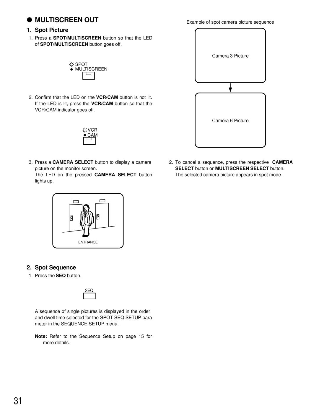 Panasonic WJ-FS416, WJ-FS409, WJ-FS316, WJ-FS309 manual Multiscreen OUT, Vcr Cam 