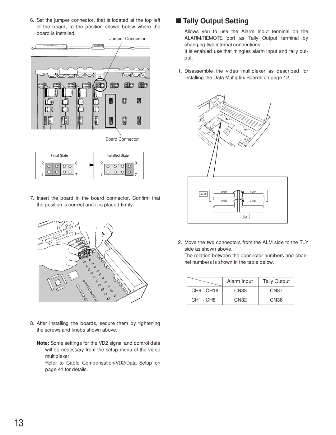 Panasonic WJ-FS616C manual Tally Output Setting 