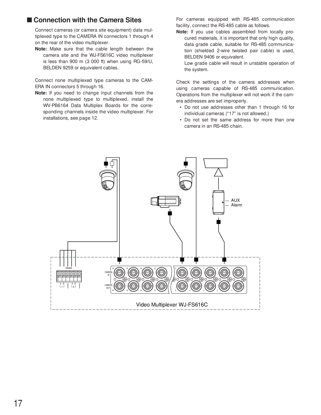 Panasonic WJ-FS616C manual Connection with the Camera Sites 