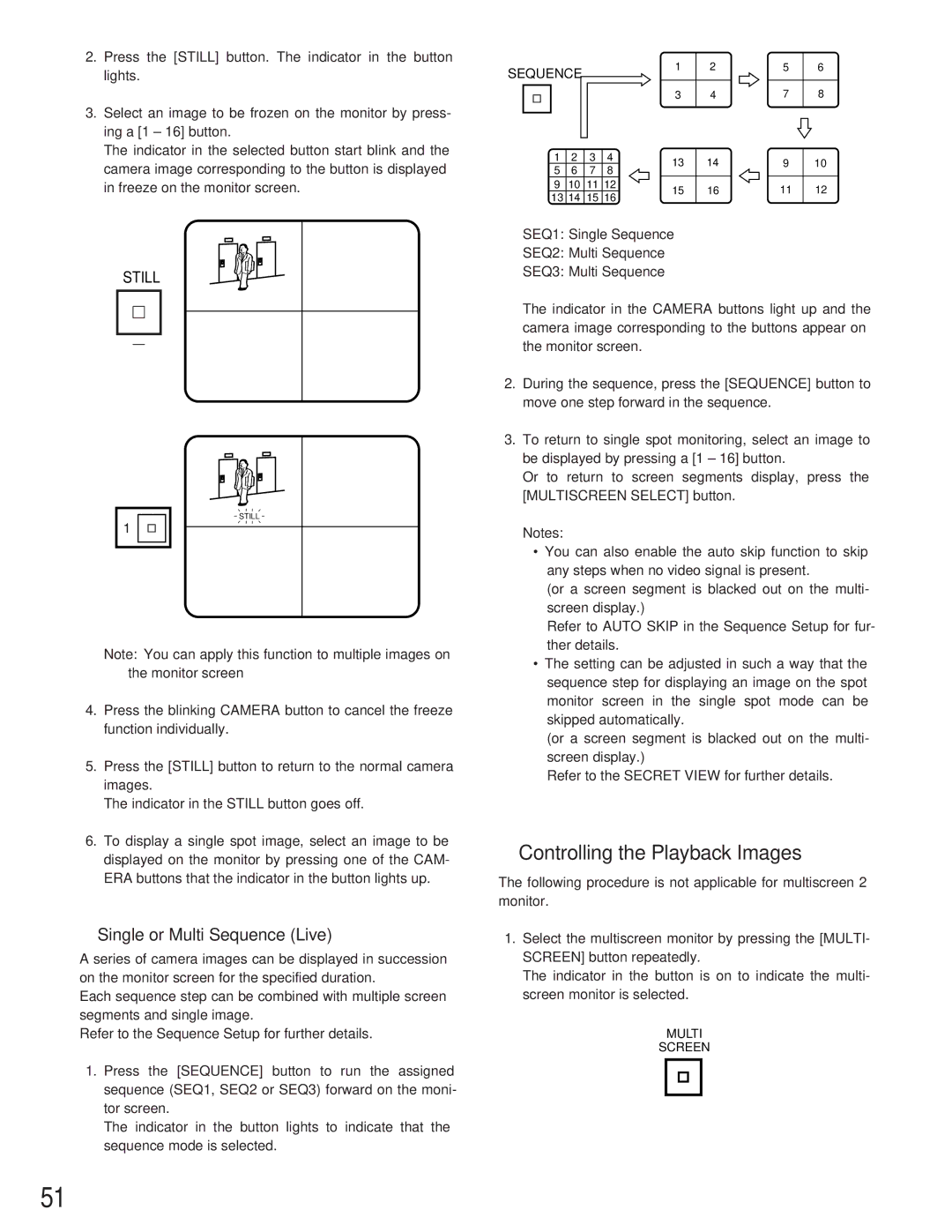 Panasonic WJ-FS616C manual Controlling the Playback Images, Single or Multi Sequence Live 