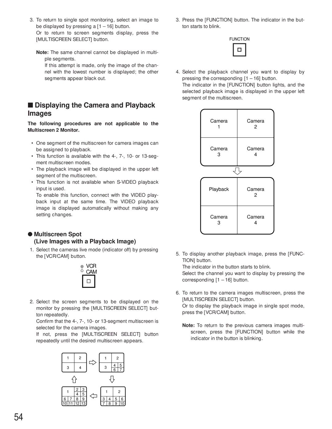 Panasonic WJ-FS616C manual Displaying the Camera and Playback Images, Multiscreen Spot Live Images with a Playback Image 