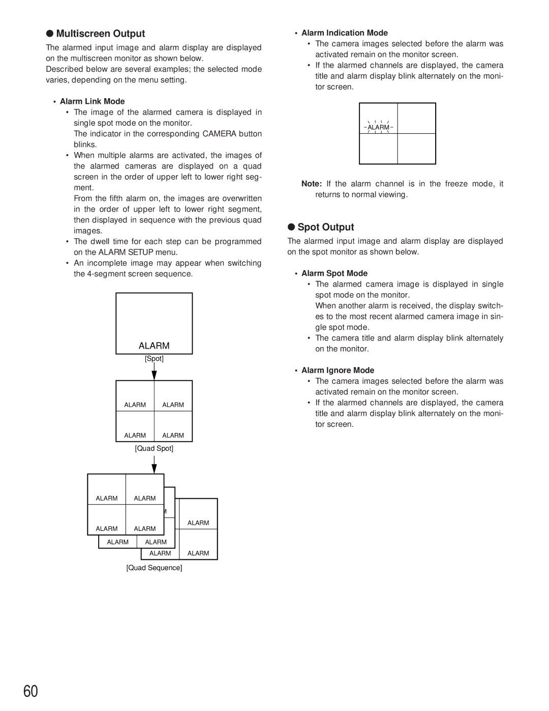 Panasonic WJ-FS616C manual Multiscreen Output, Spot Output 