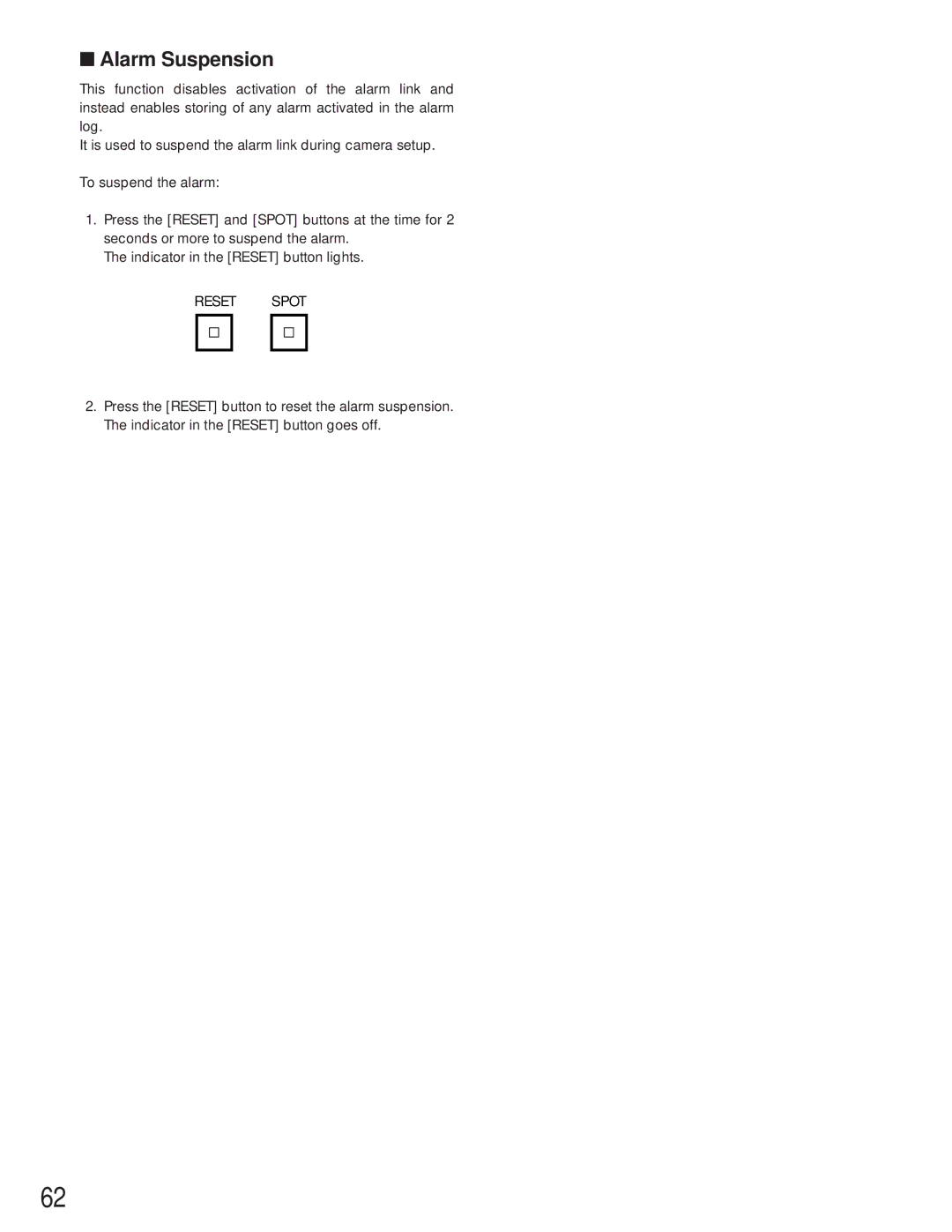 Panasonic WJ-FS616C manual Alarm Suspension, Reset Spot 