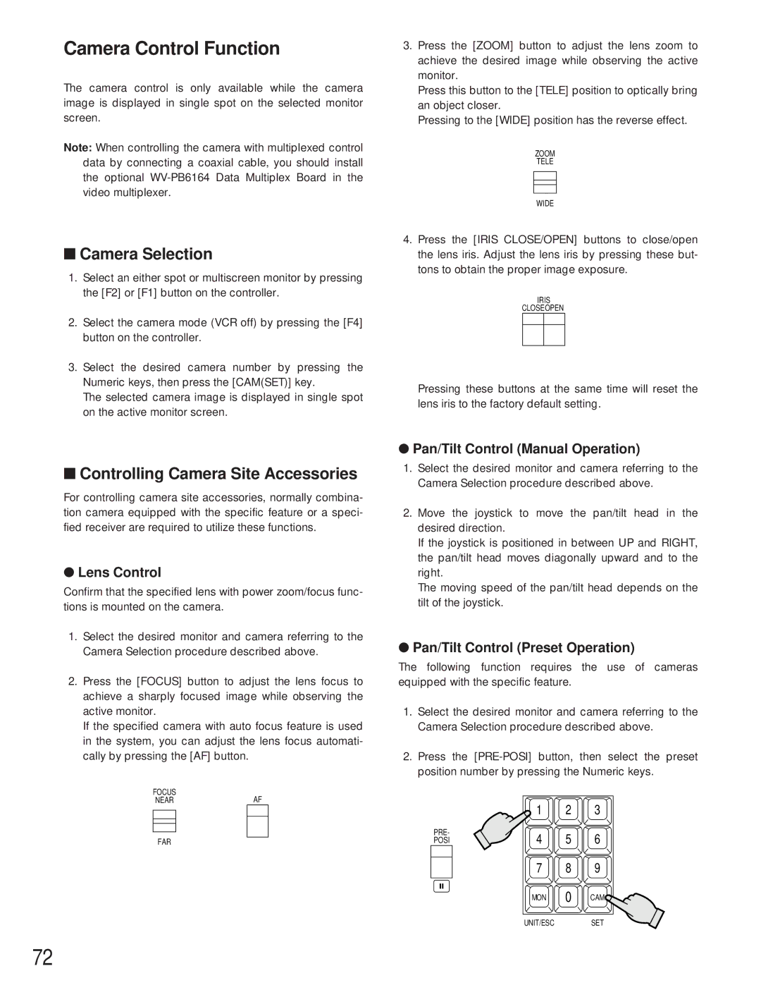 Panasonic WJ-FS616C manual Camera Control Function 