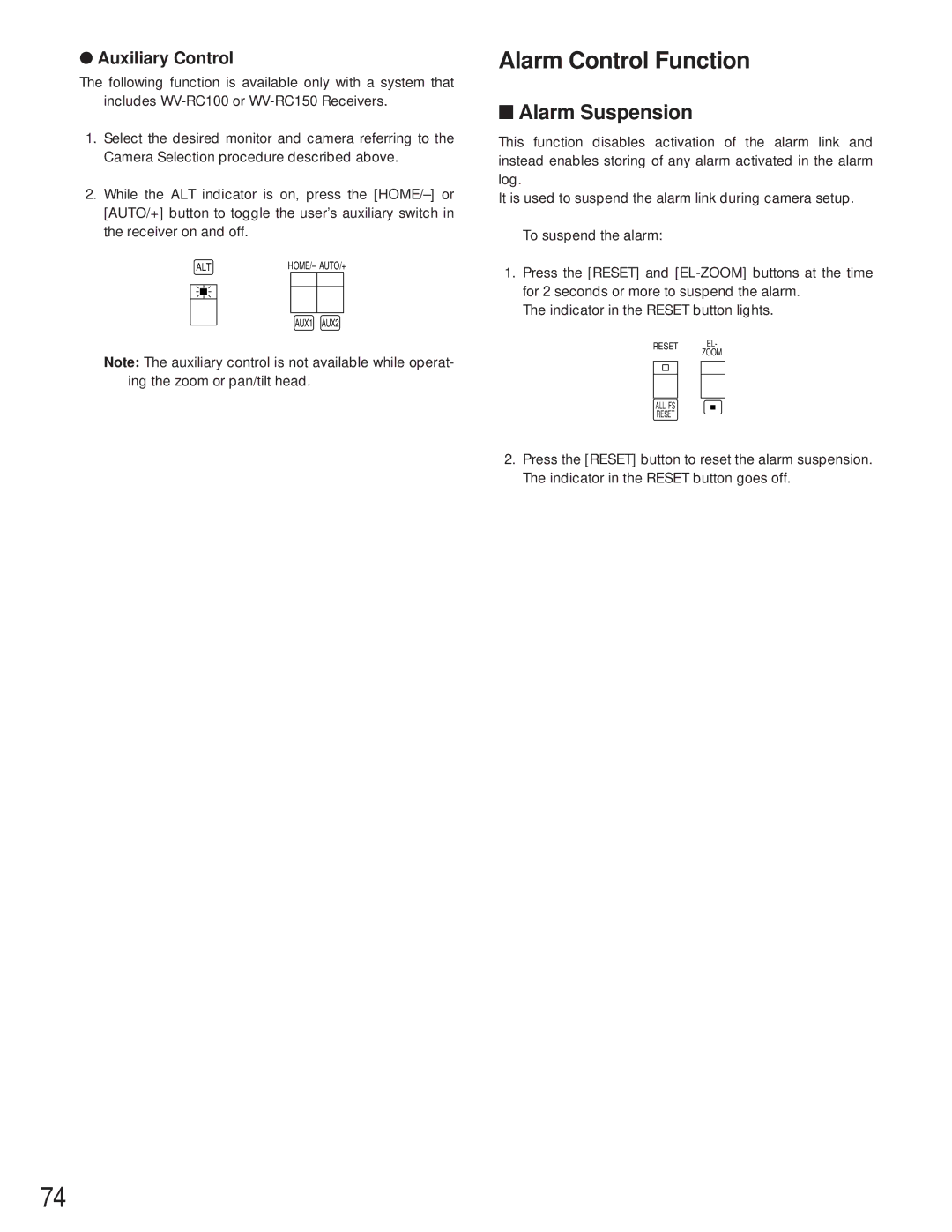 Panasonic WJ-FS616C manual Alarm Control Function, Auxiliary Control 