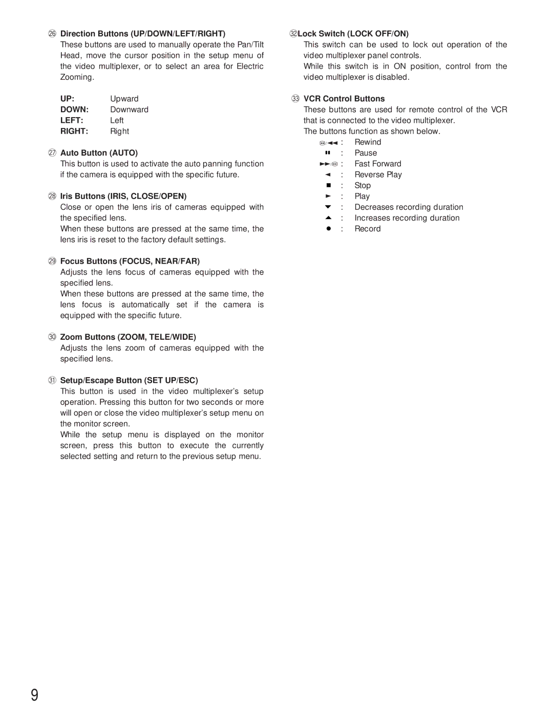 Panasonic WJ-FS616C manual @6Direction Buttons UP/DOWN/LEFT/RIGHT, Left Left Right Right @7Auto Button Auto 