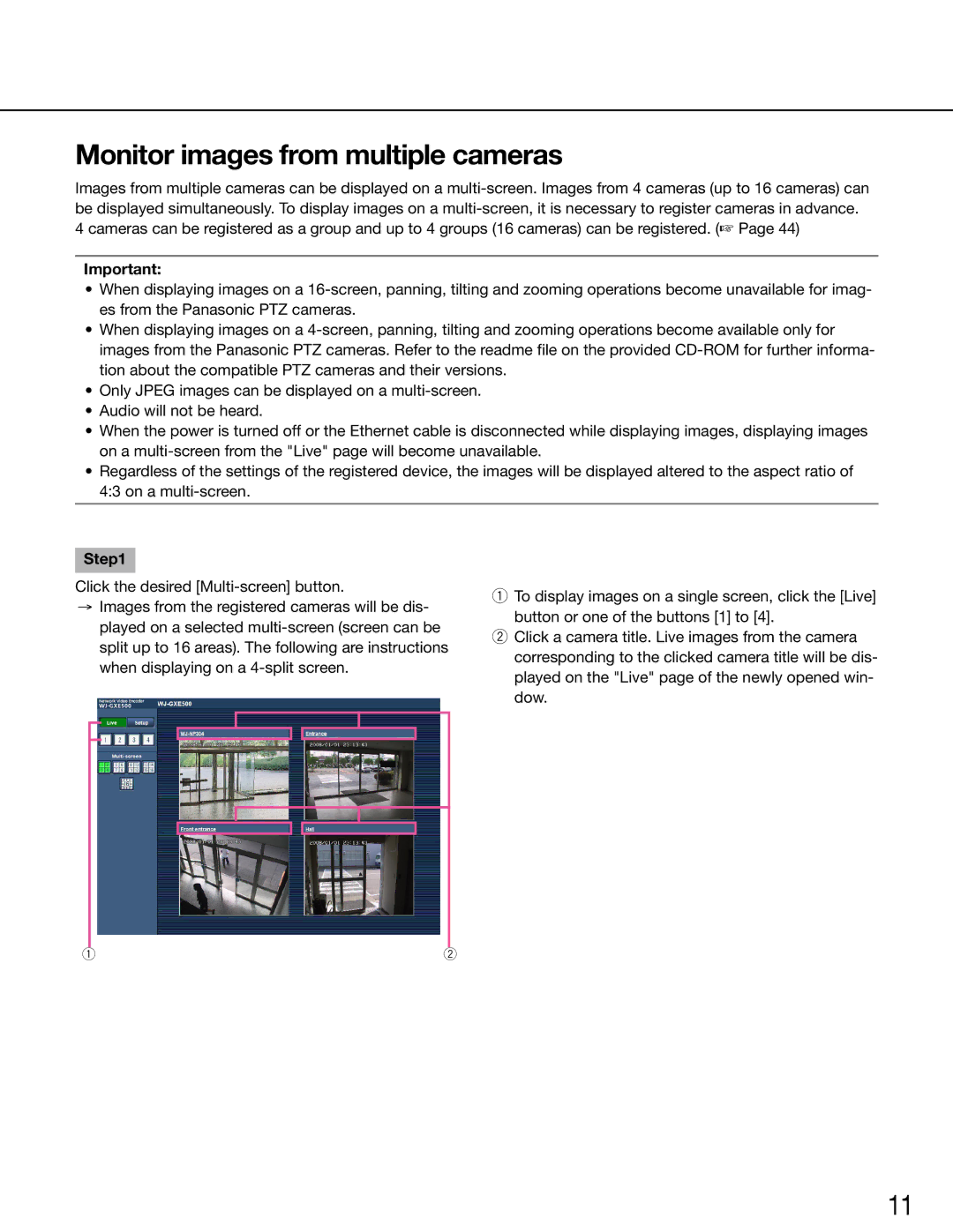 Panasonic WJ-GXE500E manual Monitor images from multiple cameras 