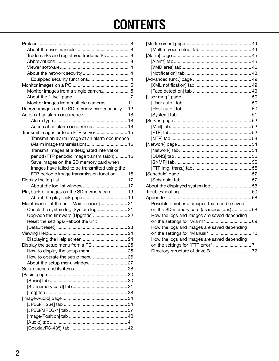 Panasonic WJ-GXE500E manual Contents 