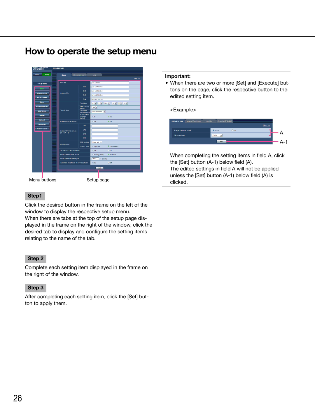 Panasonic WJ-GXE500E manual How to operate the setup menu 