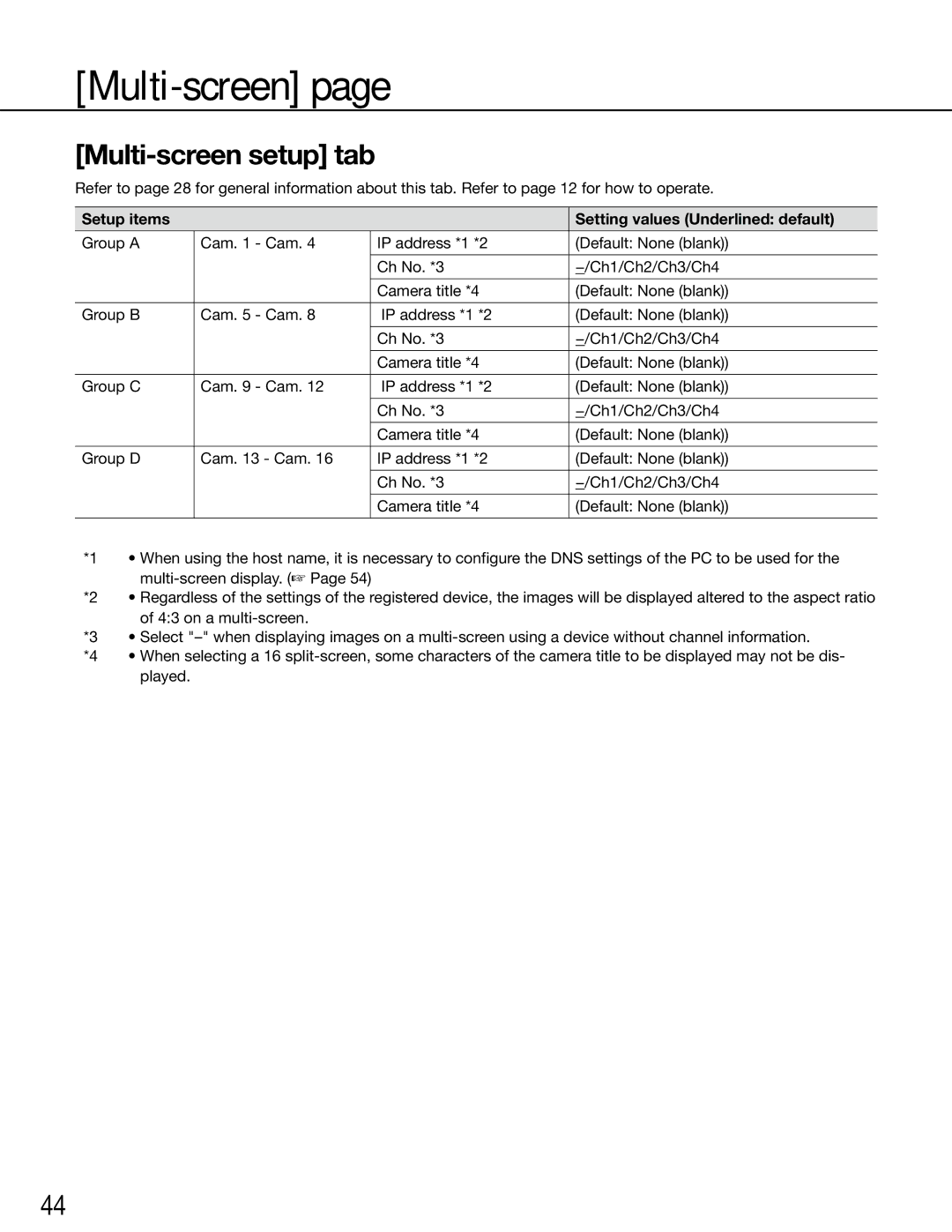 Panasonic WJ-GXE500E manual Multi-screen setup tab 