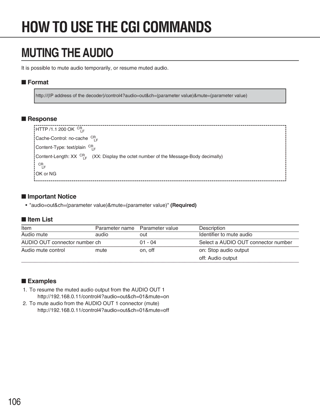 Panasonic WJ-GXE900, WJ-GXD900 manual Muting the Audio, Important Notice 