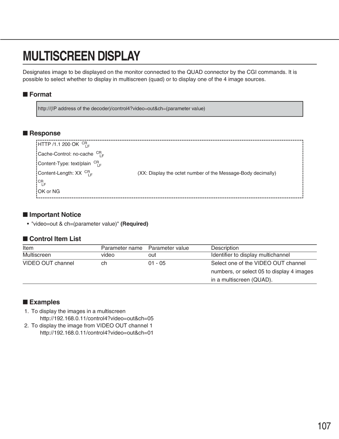 Panasonic WJ-GXD900, WJ-GXE900 manual Multiscreen Display, Control Item List 