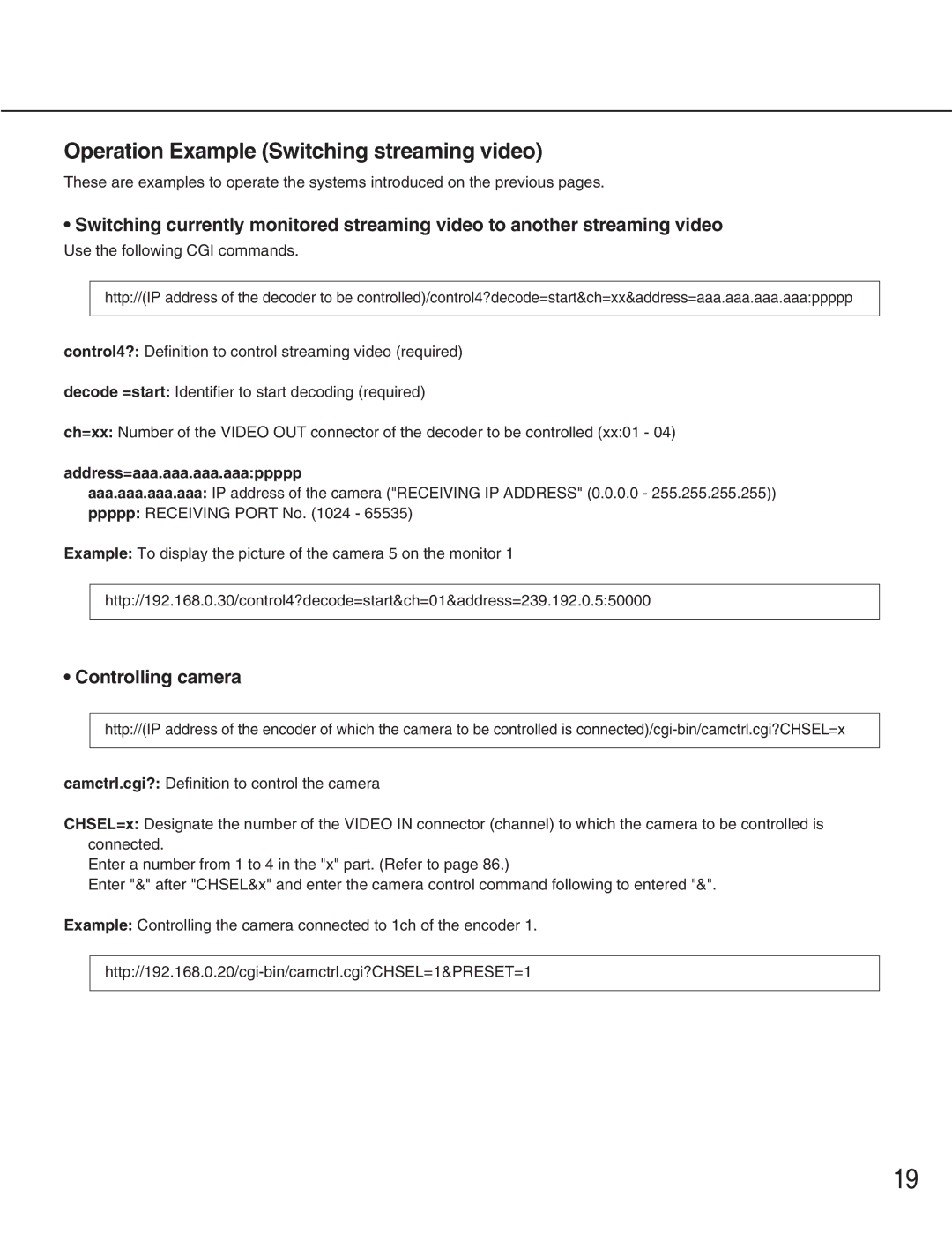 Panasonic WJ-GXD900 manual Operation Example Switching streaming video, Controlling camera, Address=aaa.aaa.aaa.aaappppp 