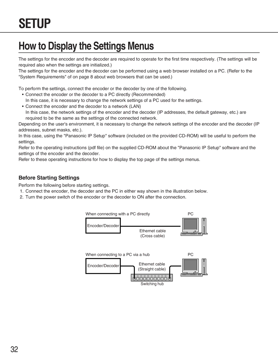 Panasonic WJ-GXE900, WJ-GXD900 manual Setup, Before Starting Settings 