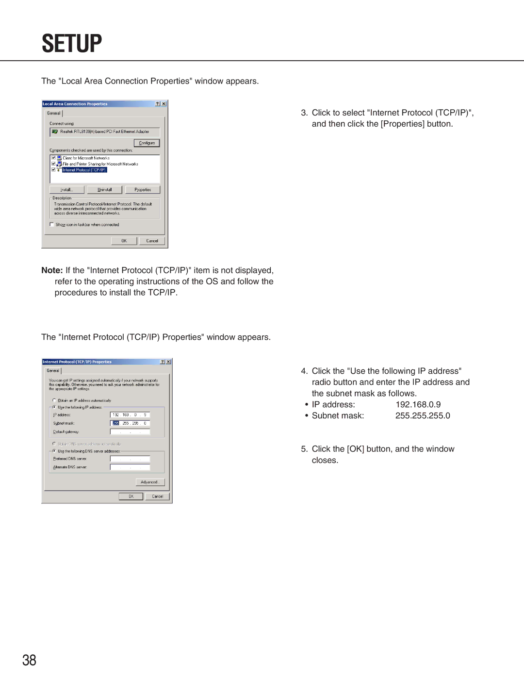 Panasonic WJ-GXE900, WJ-GXD900 manual Setup 