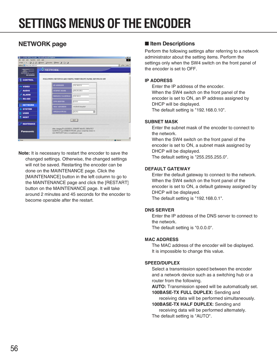 Panasonic WJ-GXE900, WJ-GXD900 manual Network 