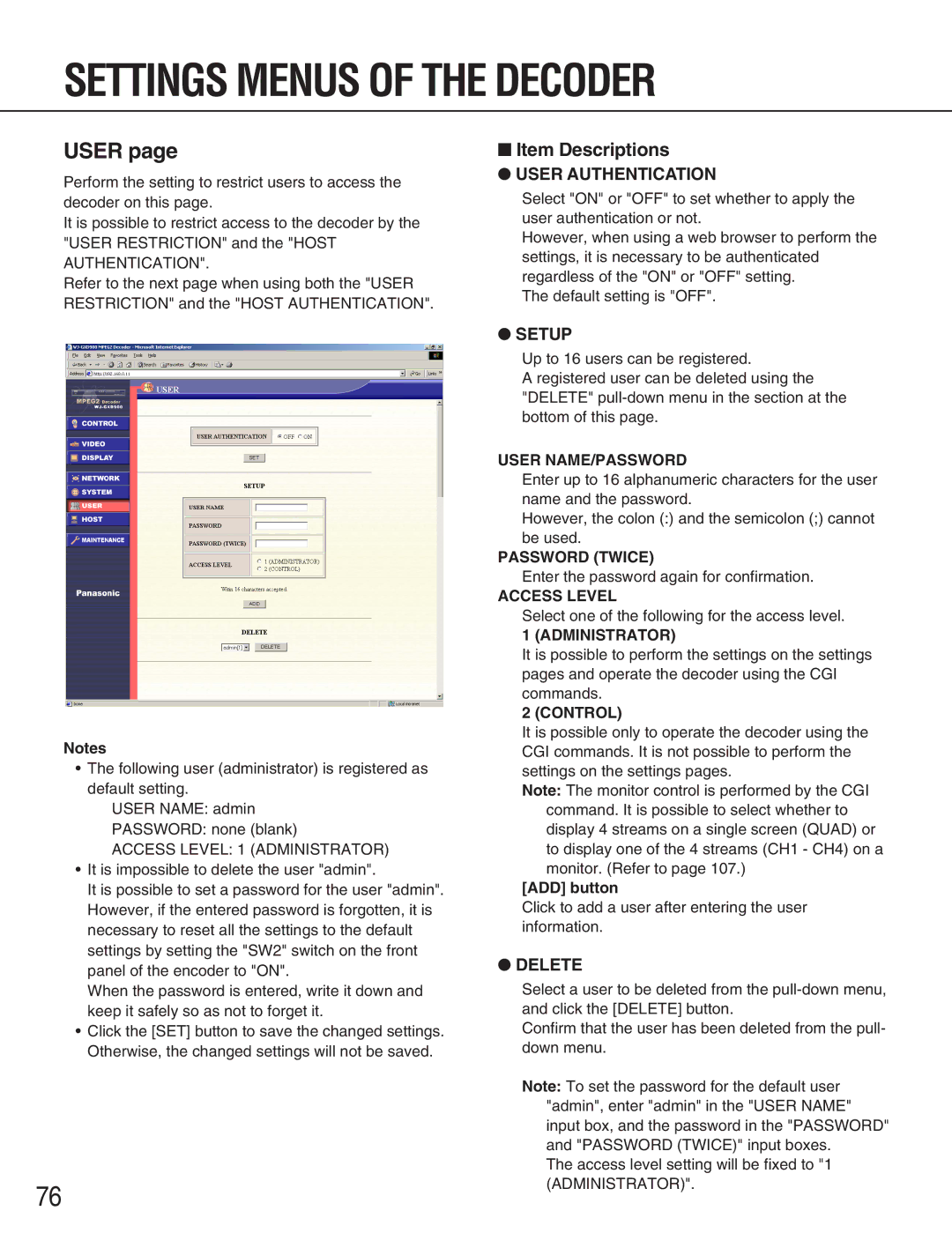 Panasonic WJ-GXE900, WJ-GXD900 manual User 