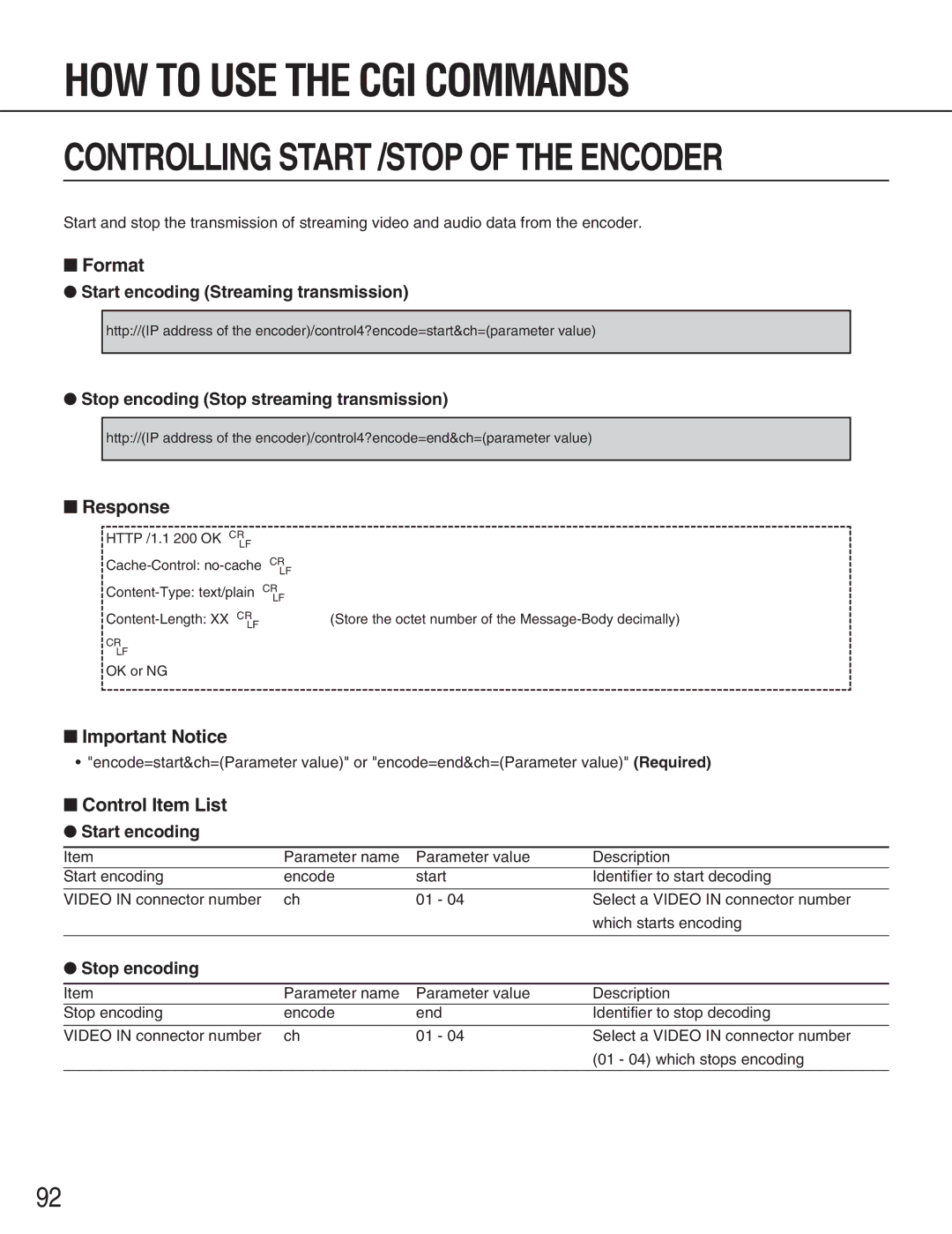 Panasonic WJ-GXE900, WJ-GXD900 manual Controlling Start /STOP of the Encoder, Start encoding 