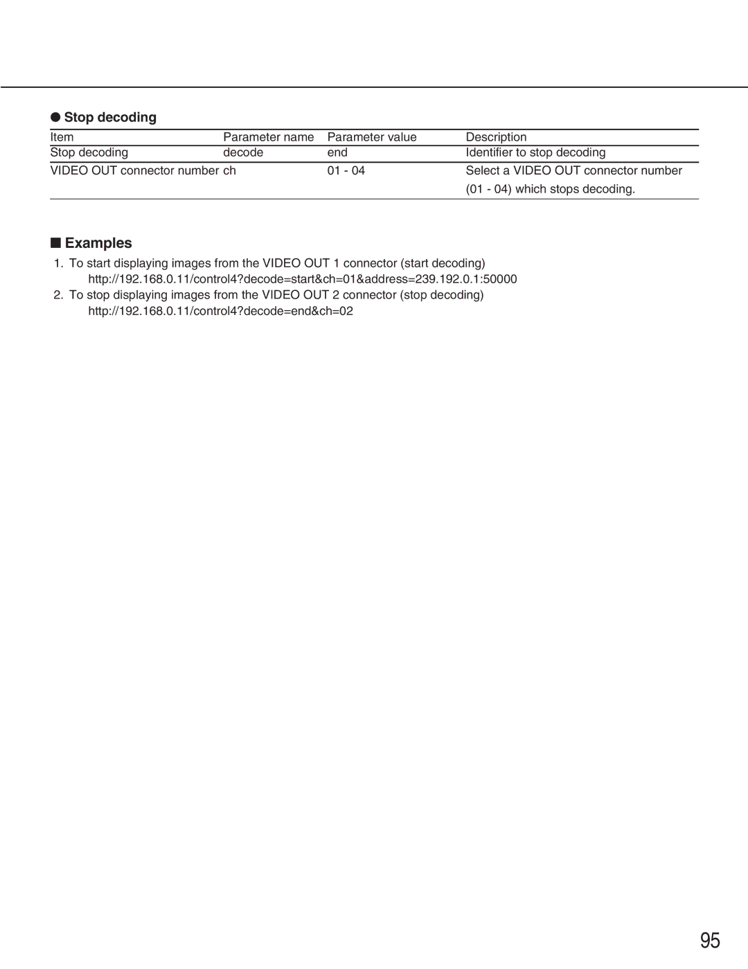 Panasonic WJ-GXD900, WJ-GXE900 manual Stop decoding 