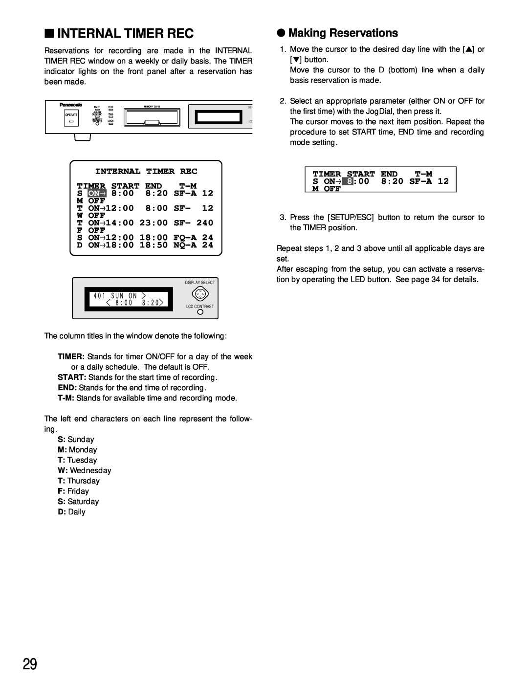 Panasonic WJ-HD100 operating instructions Internal Timer Rec, Making Reservations 