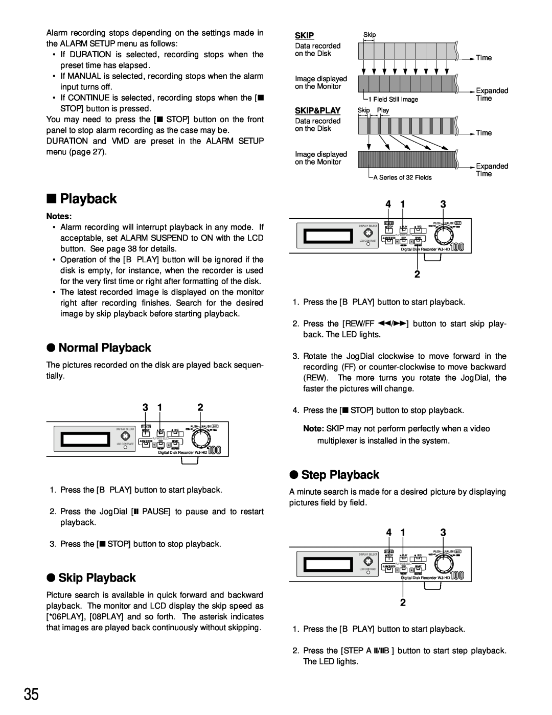Panasonic WJ-HD100 operating instructions Normal Playback, Skip Playback, Step Playback 