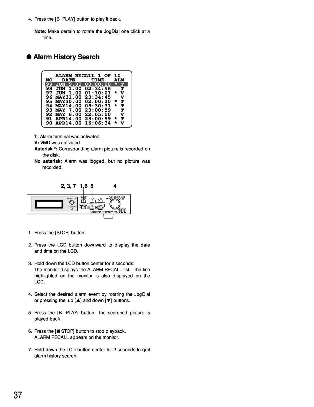 Panasonic WJ-HD100 operating instructions Alarm History Search, JUN 9.00 00 