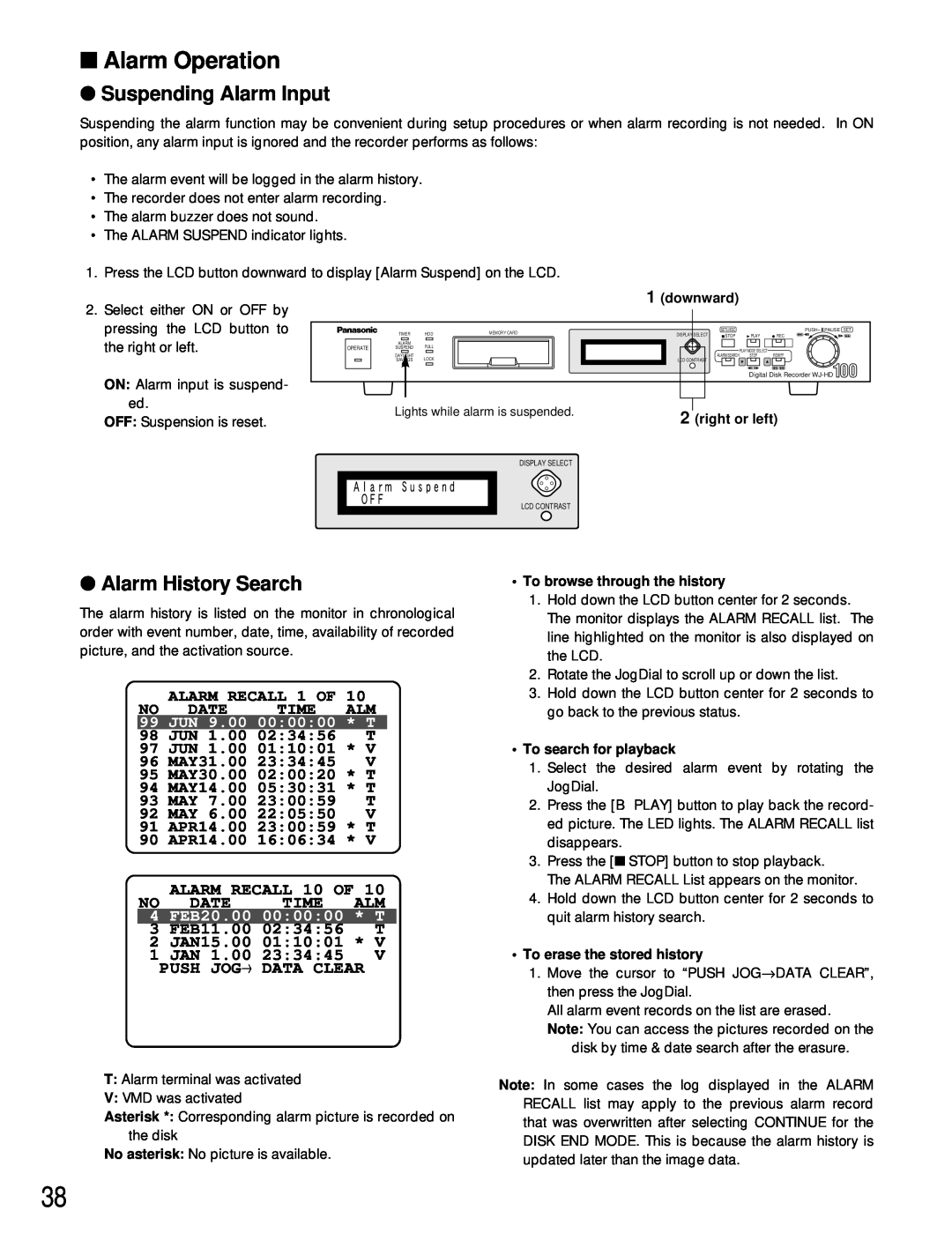 Panasonic WJ-HD100 operating instructions Alarm Operation, Suspending Alarm Input, Alarm History Search, Jun, FEB20.00 